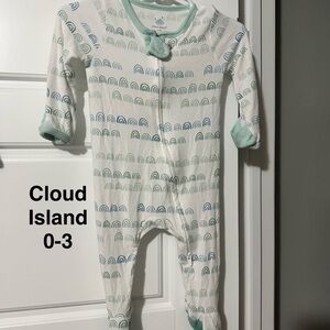 cloud island White Footie with Blue & Mint Rainbow Print